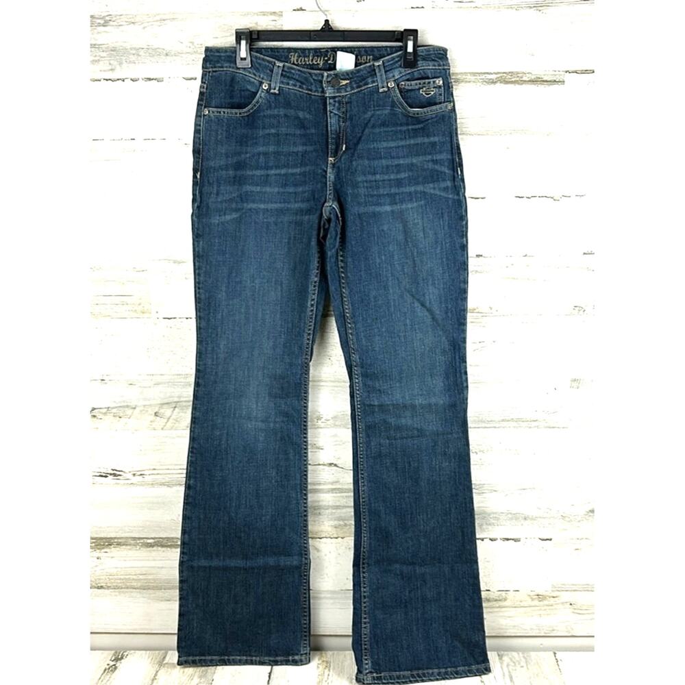 Harley-Davidson Women’s 10 Tall Medium Wash Bootcut Blue Denim Biker Jeans NEW